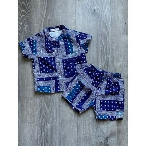 Shein Baby Boy‎ Outfit Set, 12-18 Months, Blue Bandana Print, Short Sleeve Shirt